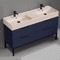 Double Bathroom Vanity With Beige Travertine Design Sink, Floor Standing, 56